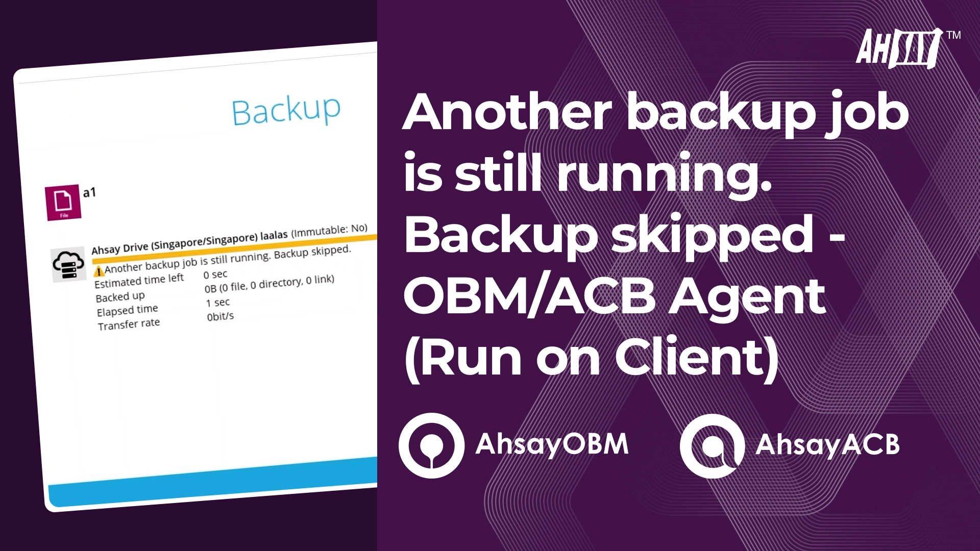 Another backup job is still running. Backup skipped - AhsayOBM/AhsayACB Agent