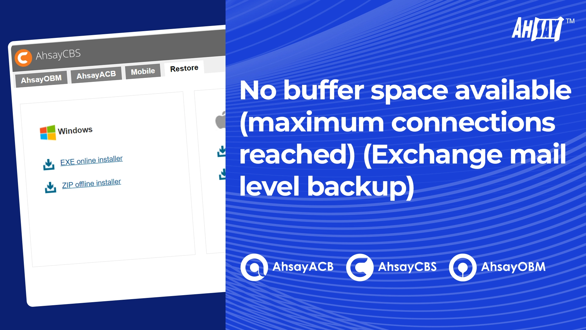 No buffer space available (maximum connections reached) (Exchange mail level backup)