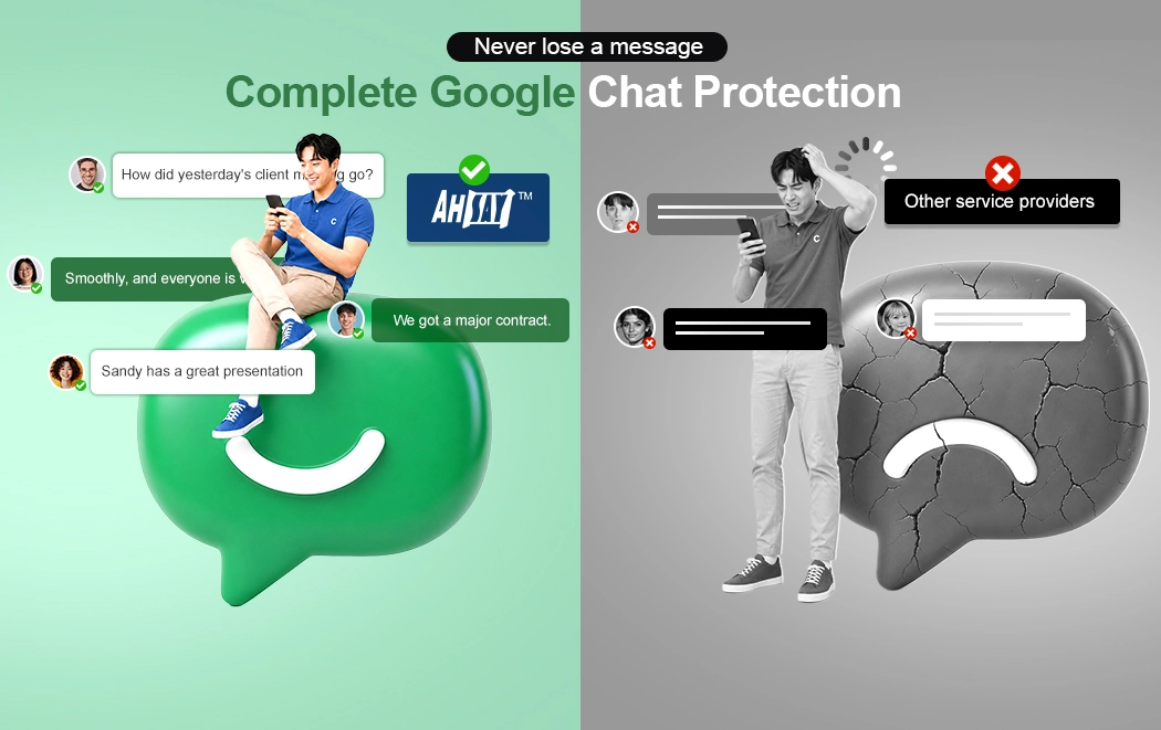 Satisfied users use Ahsay for Google Chat backup & communicate smoothly, VS stressed users lost messages using other solutions