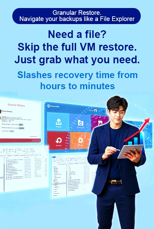 Customer use AhsayOBM for Granular Restore. Navigate backups like a file explorer to grab specific files. Proxmox VE Backup.
