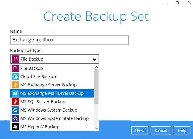 How to create a Microsoft Exchange Server (individual mail) backup