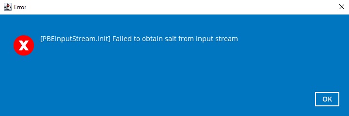 Failed to obtain salt from input stream error