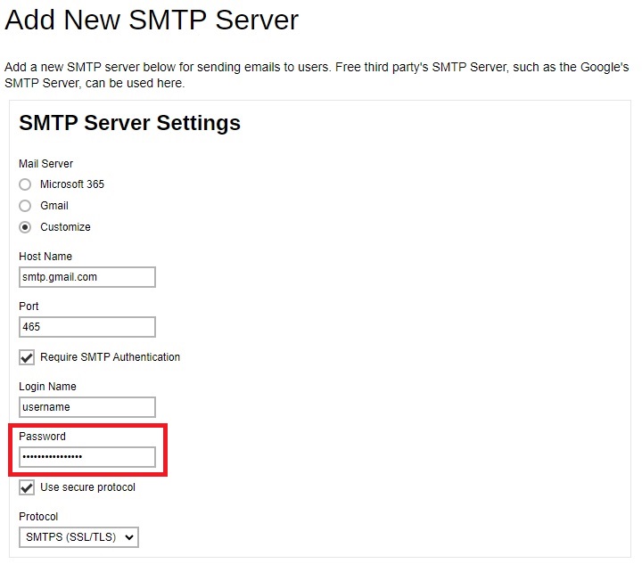 SMTP Server Settings