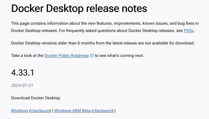 Docker Desktop installer download page