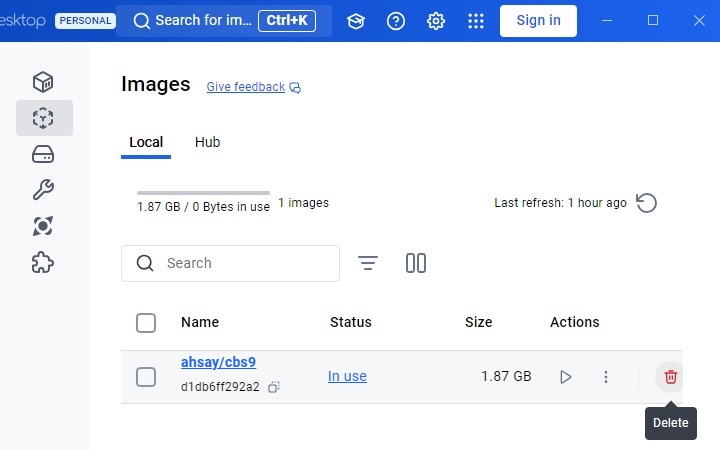Delete Images in Docker Desktop
