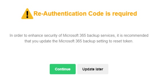 Re-authentication pop-up message