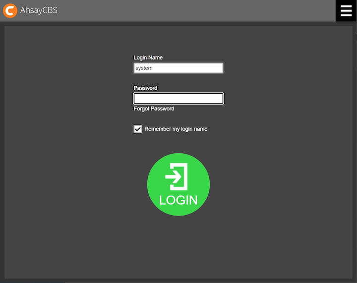 AhsayCBS Login page