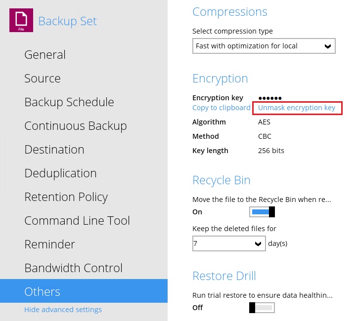 AhsayOBM Encryption Key