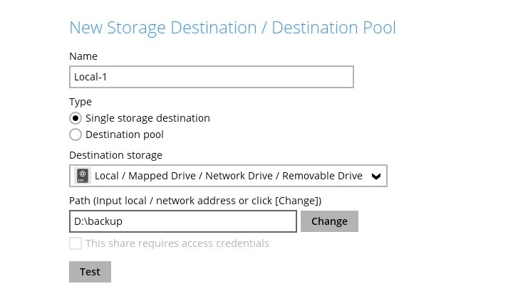 Storage Destination Details