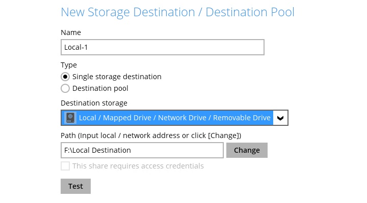 New Storage Destination / Destination Pool