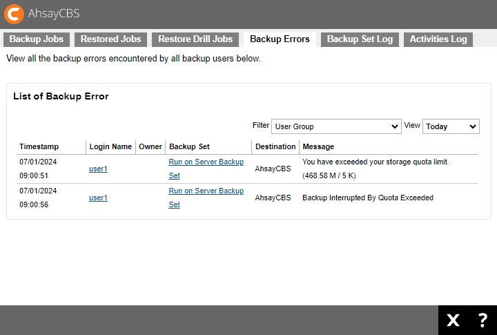 Backup Errors