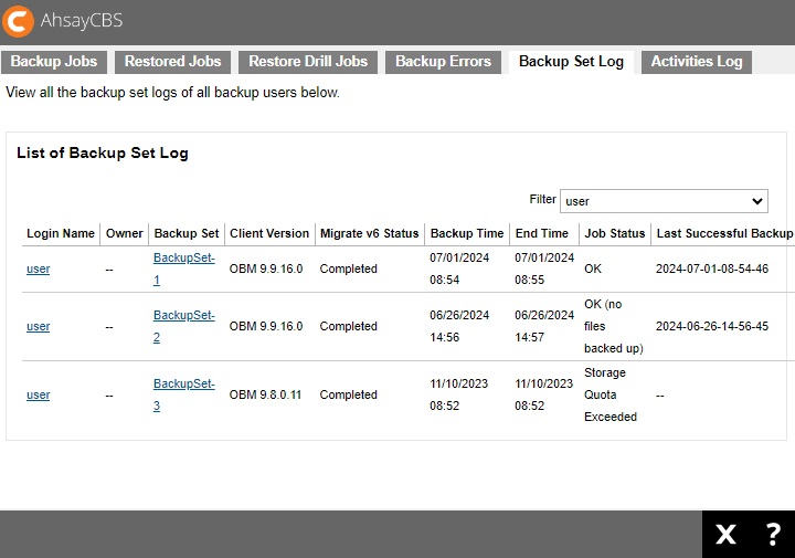 Backup Set Log