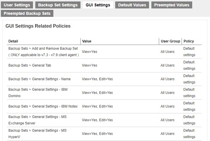 GUI Settings Effective Policy