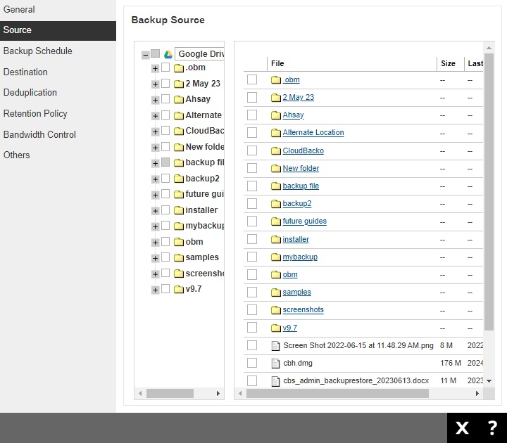 Example of a Cloud File Backup Set