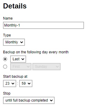 Monthly Backup Schedule