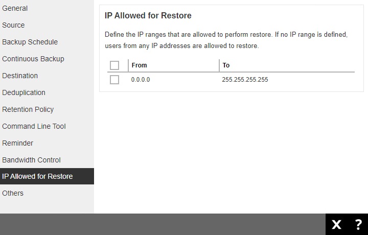 IP Allowed for Restore