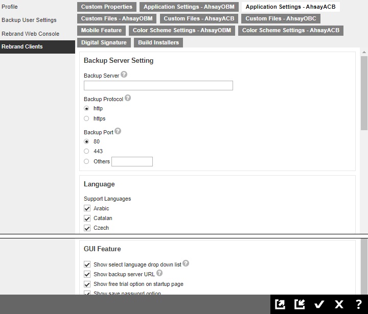 Rebrand Clients Application Settings for AhsayACB