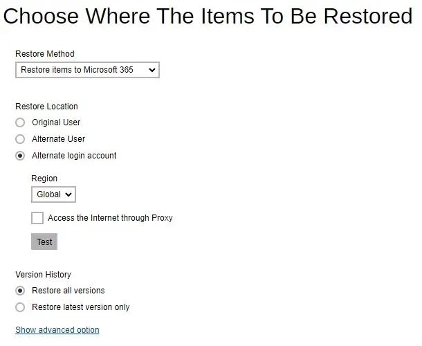 Restore to Alternate Login Account