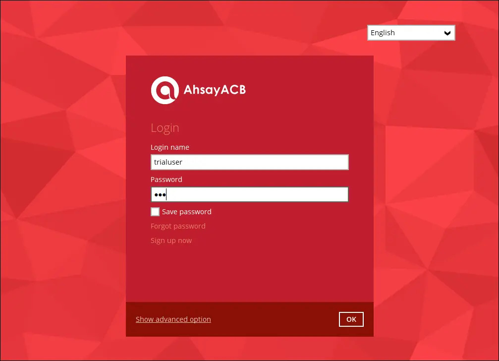 AhsayACB Login Page