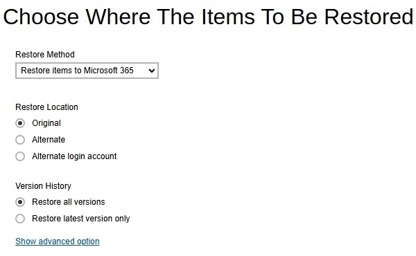Restore Items to Microsoft 365 for Users