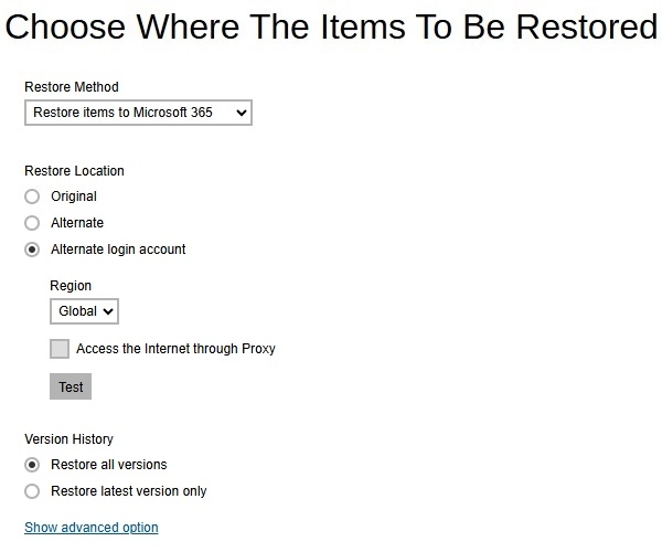 Restore to Alternate Login Account