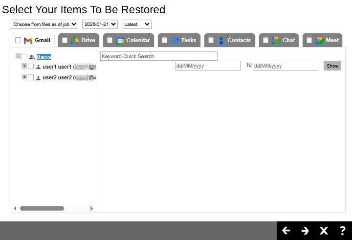 Select Items To Restore