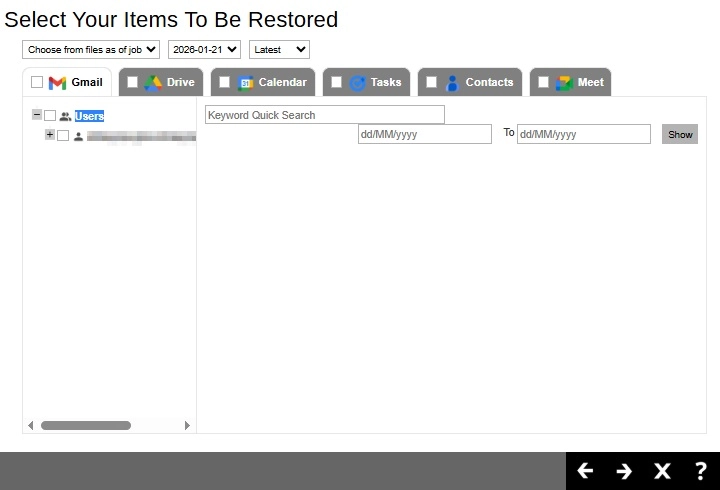 Select Items To Restore