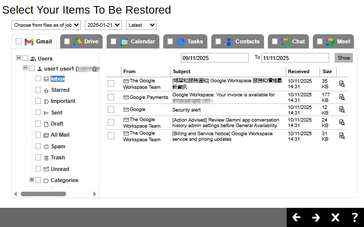 Select Items To Restore