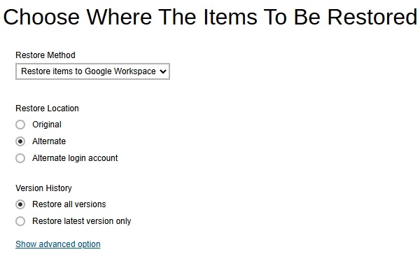 Restore to Alternate Location