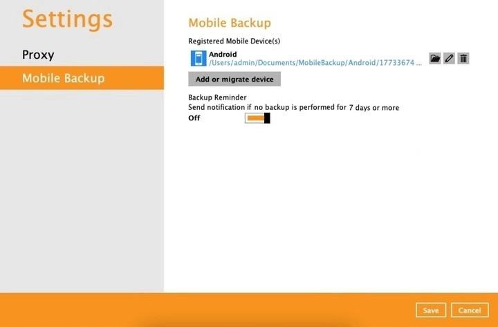 New Mobile Backup Destination