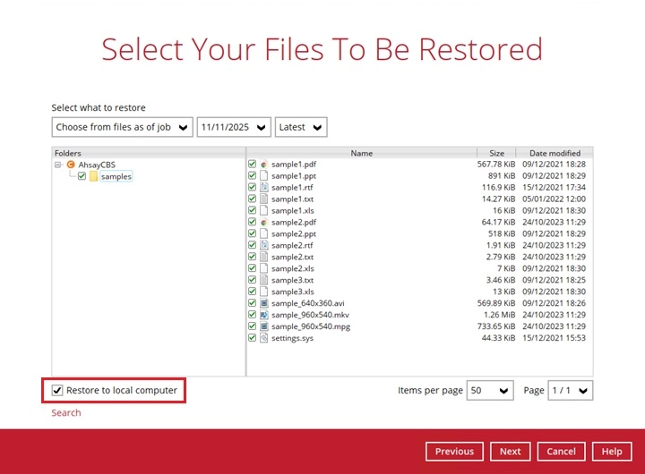 Restore to local computer