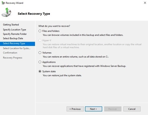 System state Recovery Type