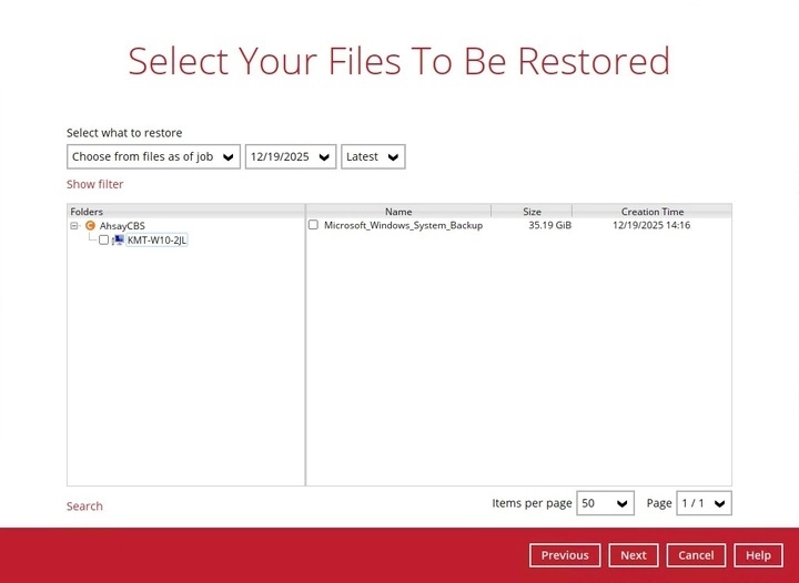 Files to be restored