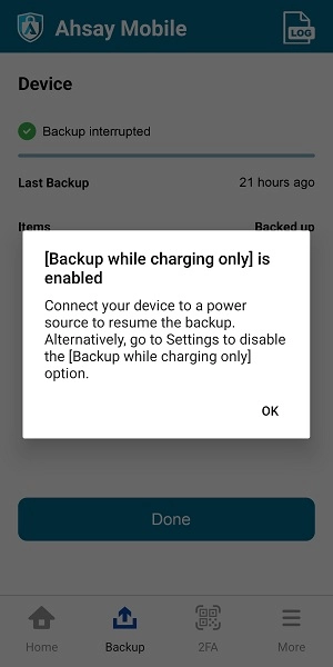 Backup while charging only