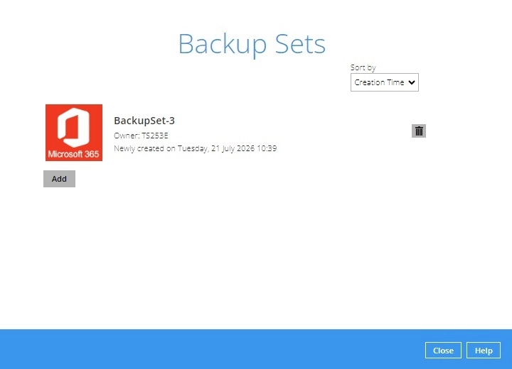 M365 Backup Set Created