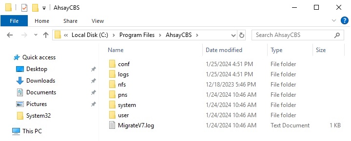 AhsayCBS installation path