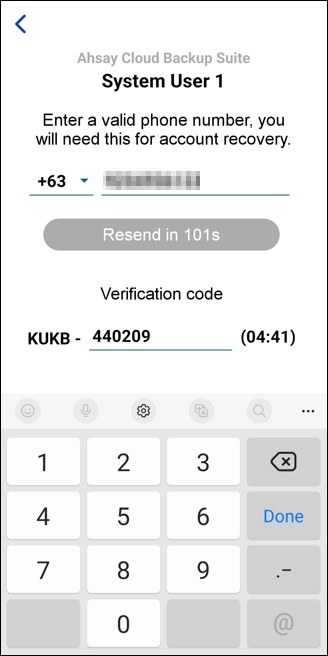 Recovery Phone Number Registration
